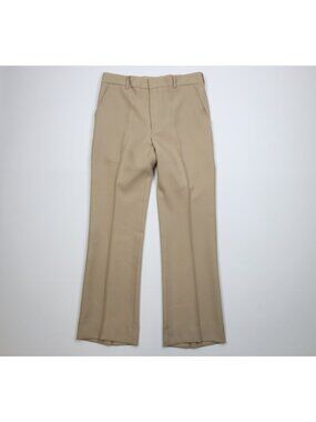 Vintage 70s Knit Wide Leg Bell Bottoms Chino Pants Mens W34 L32 Beige USA Made